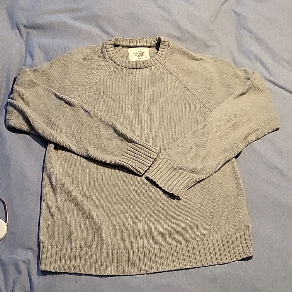 Men's size small old navy Cotton knit sweater. stockinette cuffs grey